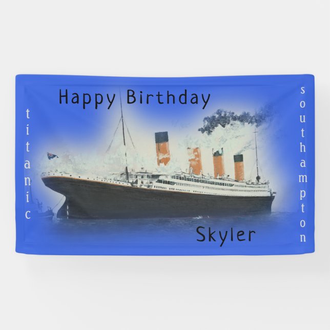 Happy Birthday Titanic Ship Name Marine Blue Banner (Horizontal)