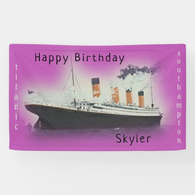 Happy Birthday Titanic Ship Name Sea Rose Pink Banner (Horizontal)