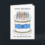 Happy Birthday to Favourite Son Card<br><div class="desc">A large birthday cake covered in lit candles and accompanied by the text 'Happy Birthday to my favourite son'.</div>