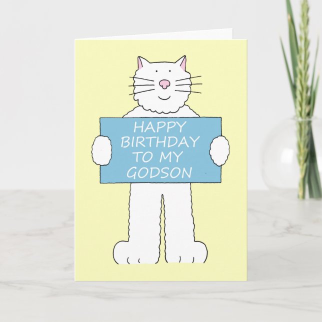 Happy Birthday to Godson, Cartoon Cat. Card (Front)