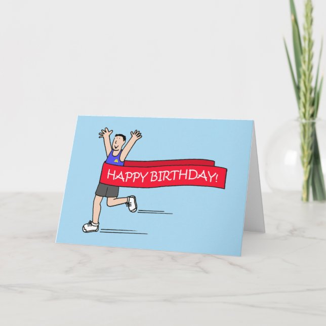 Happy BIrthday to Male Runner Cartoon Humor Card (Front)