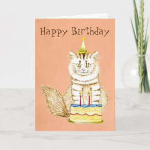 Happy Birthday to Meow   Kitty with Cake Card