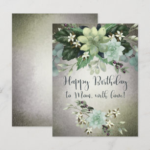 Happy Birthday To Mom   Watercolor Succulent Swag Postcard