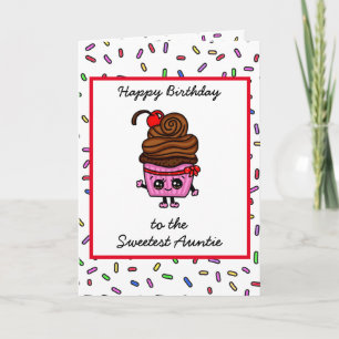 Happy Birthday to my Auntie, Cute Cupcake Card