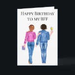 Happy Birthday to my BFF Watercolor Friends Holiday Card<br><div class="desc">See more skin and hair options in my shop. Contact me if you would like other hair and skin colours. This design may be personalized in the area provided by changing the photo and/or text. Or it can be customized by clicking Personalize this Template and then choosing the click to...</div>
