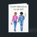 Happy Birthday to my BFF Watercolor Friends Holiday Card<br><div class="desc">See more skin and hair options in my shop. Contact me if you would like other hair and skin colours. This design may be personalized in the area provided by changing the photo and/or text. Or it can be customized by clicking Personalize this Template and then choosing the click to...</div>