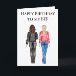 Happy Birthday to my BFF Watercolor Friends Holiday Card<br><div class="desc">See more skin and hair options in my shop. Contact me if you would like other hair and skin colours. This design may be personalized in the area provided by changing the photo and/or text. Or it can be customized by clicking Personalize this Template and then choosing the click to...</div>