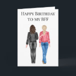 Happy Birthday to my BFF Watercolor Friends Holiday Card<br><div class="desc">See more skin and hair options in my shop. Contact me if you would like other hair and skin colours. This design may be personalized in the area provided by changing the photo and/or text. Or it can be customized by clicking Personalize this Template and then choosing the click to...</div>