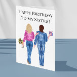 Happy Birthday to my Sister  Watercolor  Holiday C Card<br><div class="desc">See more skin and hair options in my shop. Contact me if you would like other hair and skin colours. This design may be personalized in the area provided by changing the photo and/or text. Or it can be customized by clicking Personalize this Template and then choosing the click to...</div>