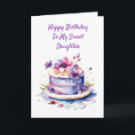 Happy Birthday to My Sweet Daughter Personalized Card<br><div class="desc">Pretty whimsical purple birthday cake with flowers graphics. Personalize the card with a name and custom message inside. Birthday card for her,  daughter,  wife,  girlfriend,  sister,  mom,  grandma,  aunt or friend.</div>