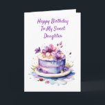 Happy Birthday to My Sweet Daughter Personalized Card<br><div class="desc">Pretty whimsical purple birthday cake with flowers graphics. Personalize the card with a name and custom message inside. Birthday card for her,  daughter,  wife,  girlfriend,  sister,  mom,  grandma,  aunt or friend.</div>