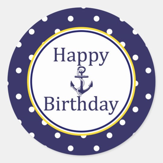 Happy Birthday to sticker - Nautical Yellow - Navy | Zazzle.ca