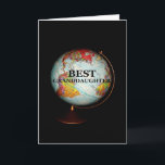 Happy Birthday To The Best Granddaughter On Earth! Card<br><div class="desc">A brightly-coloured antique globe,  photographed against a black background,  is the subject of my "Happy Birthday To The Best Granddaughter On Earth!" birthday card.  "Best Granddaughter" in black text on the face of the globe completes the front image of the card.</div>
