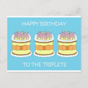 Happy Birthday to the Triplets, Cake and Candles Postcard