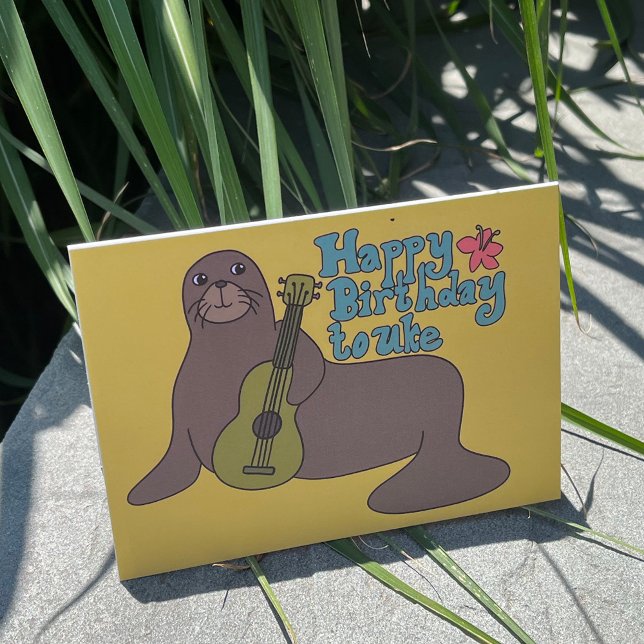 Happy Birthday to Uke Hawaiian Monk Seal Ukulele Card (Creator Uploaded)