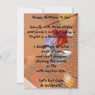Happy Birthday to Us Triplets Flat Card