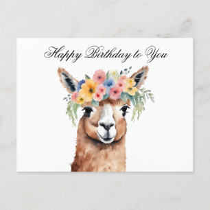 Happy Birthday to You Alpaca with Flowers  Postcard
