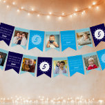 Happy Birthday to You Any Age Photo Blue White Bunting Flags<br><div class="desc">Happy Birthday banner with 8 of your favourite photos, personalized happy birthday to you song and customized flags with your age. The design has a bold colour palette of dark blue, turquoise blue, duck egg blue and white - which you can edit in the design tool if you wish, ...</div>