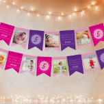 Happy Birthday to You Any Age Photo Pink Purple Bunting Flags<br><div class="desc">Happy Birthday banner with 8 of your favourite photos,  personalized happy birthday to you song and customized flags with your age. The design has a bold colour palette of purple and pink.</div>