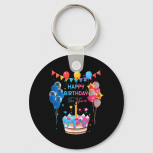 Happy Birthday To You Cake And Balloon Party Keychain
