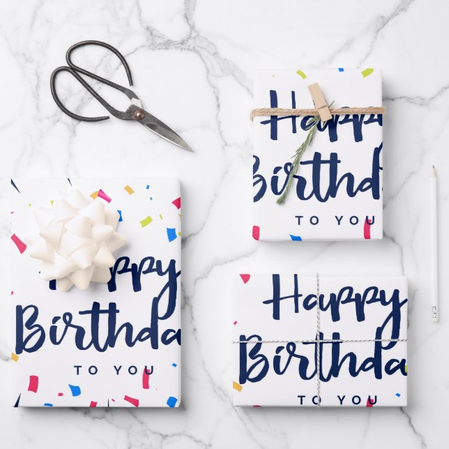 Happy birthday to you confetti wrapping paper sheet (Front)