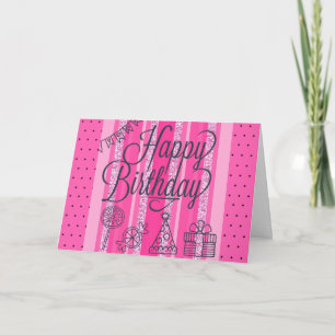 Happy Birthday To You Musical Pink and Black Card