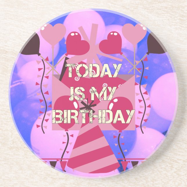Happy Birthday Today is my Birthday Blue Balloons Coaster (Front)