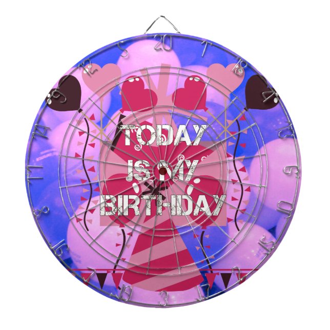 Happy Birthday Today is my Birthday Blue Balloons Dartboard (Front)