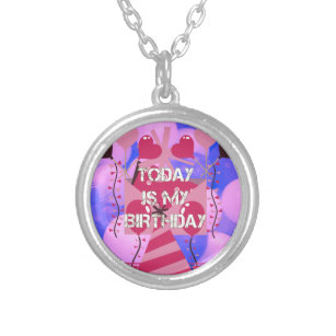 Happy Birthday Today is my Birthday Blue Balloons Silver Plated Necklace