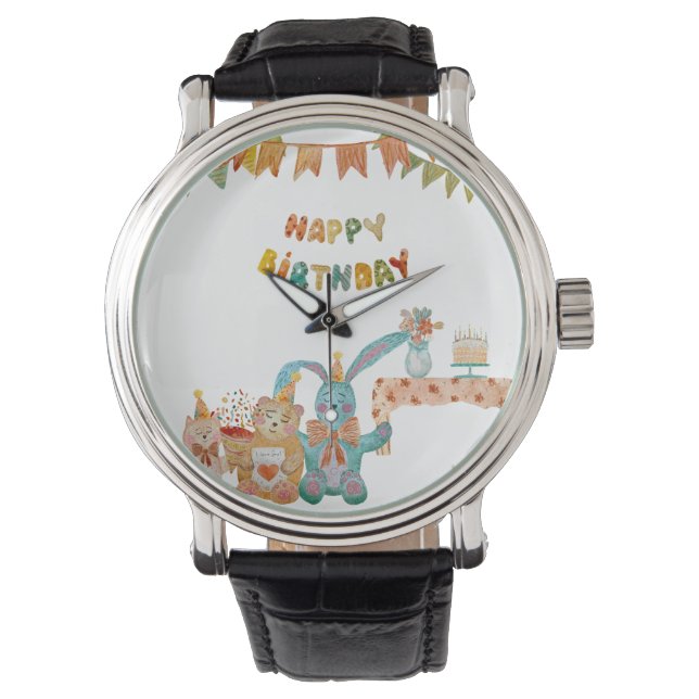 Happy Birthday toys flower cute colourful simple  Watch (Front)