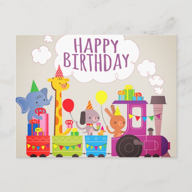 Happy Birthday Train Postcard (Front)