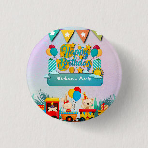 Happy Birthday Train With Cute Animals Wishes 1 Inch Round Button