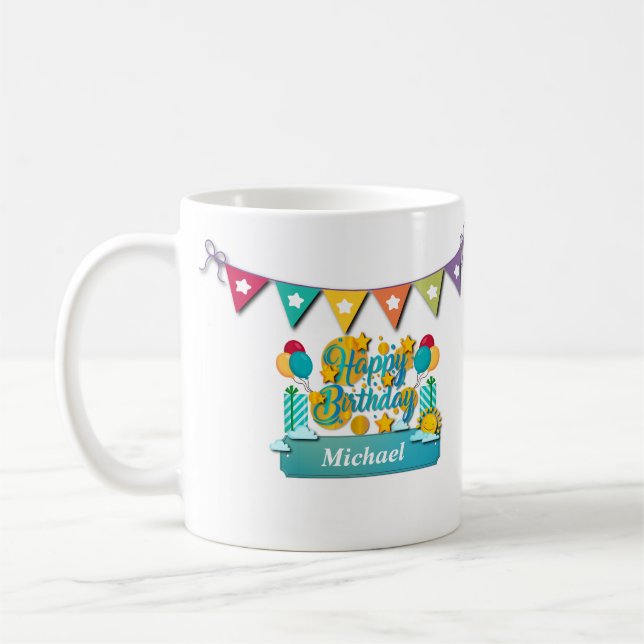 Happy Birthday Train With Cute Animals Wishes Coffee Mug (Left)