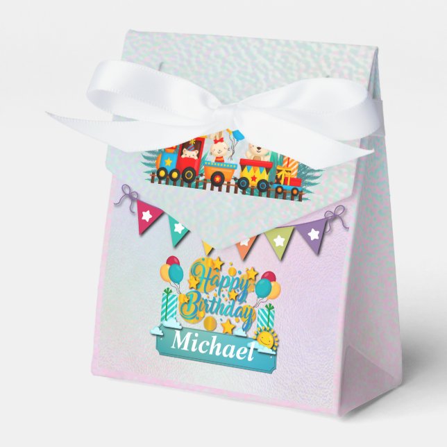 Happy Birthday Train With Cute Animals Wishes Favor Box (Front Side)