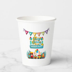 Happy Birthday Train With Cute Animals Wishes Paper Cups