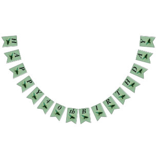 Happy Birthday Transparent Flying Black Crow Green Bunting Flags
