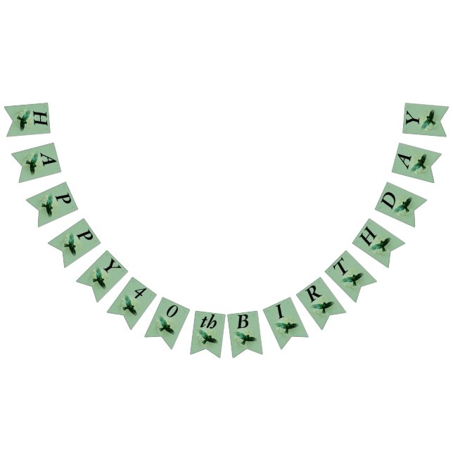 Happy Birthday Transparent Flying Black Crow Green Bunting Flags (All)