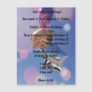 Happy Birthday Triplets! Magnetic Greeting Card