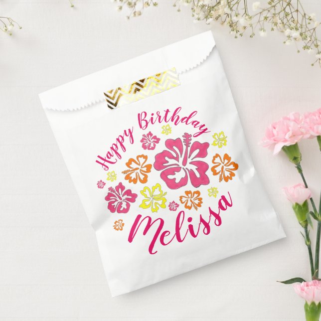 Happy Birthday Tropical Hawaiian Hibiscus Flowers Favour Bag (Sealed)
