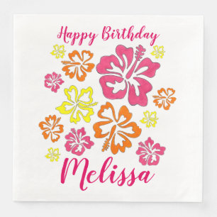 Happy Birthday Tropical Hawaiian Hibiscus Flowers Napkin
