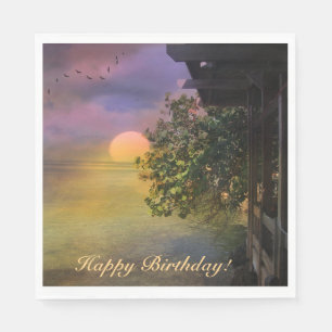 Happy Birthday Tropical Sunset Napkin
