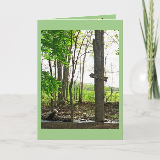 Happy Birthday Trout Pond Sign Fishing Relaxation Card (Front)