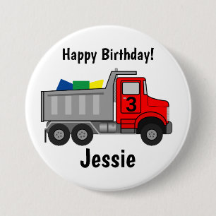 Happy Birthday Truck Personalize Boy's Name Age 3 Inch Round Button
