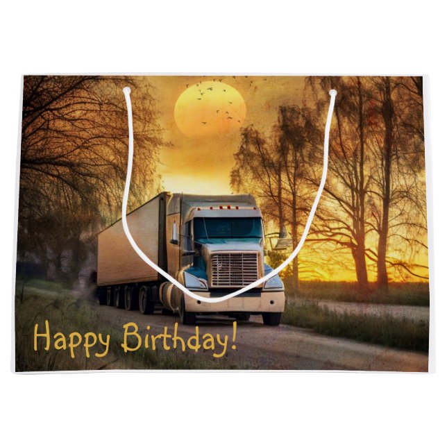 Happy Birthday Trucker Large Gift Bag (Front)