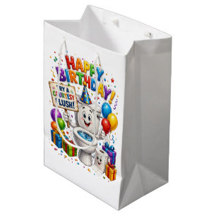 Happy Birthday Try a Courtesy Flush Toilette Humou Medium Gift Bag