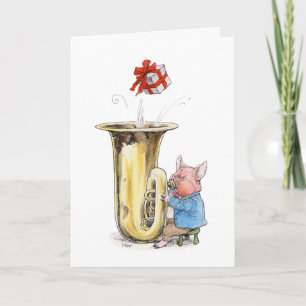 Happy Birthday tuba-blowing pig card