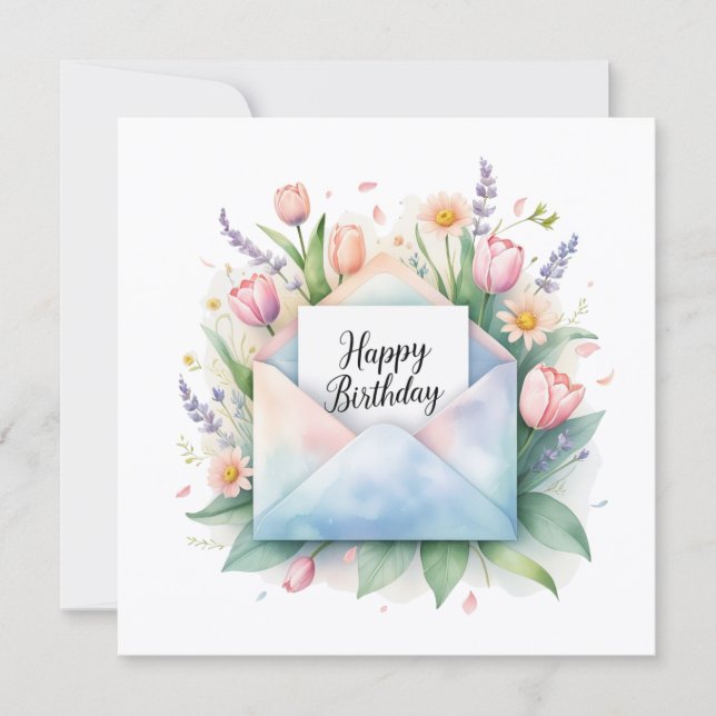 Happy birthday & tulips. Card (Front)