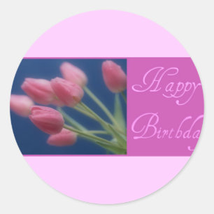 Happy Birthday Tulips Classic Round Sticker