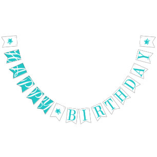 HAPPY BIRTHDAY Turquoise And White Bunting Flags