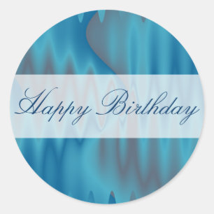 Happy Birthday turquoise satin Classic Round Sticker